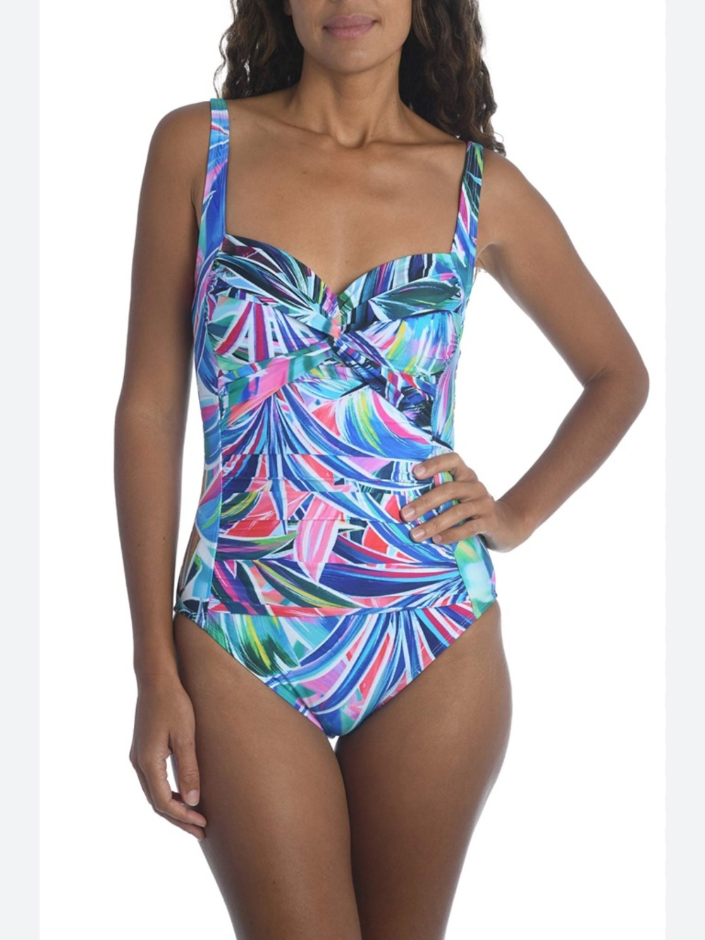 La Blanca one piece Palm Opulence twist top bathing suit size 10